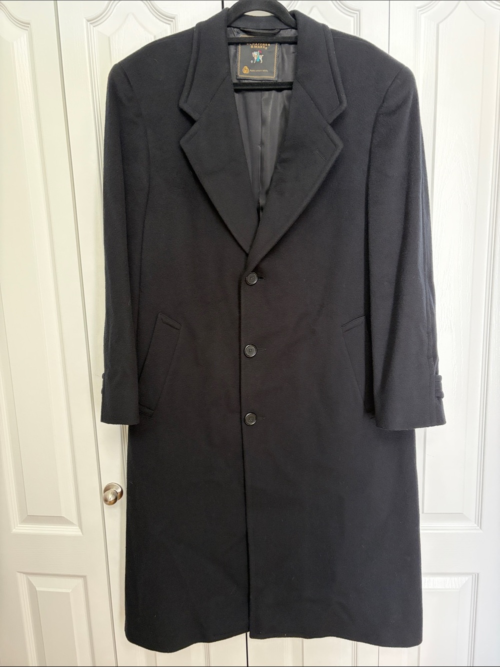 Hart Schaffer & Marx for Marshall Field Co Classic Men's Black Wool Overcoat 42